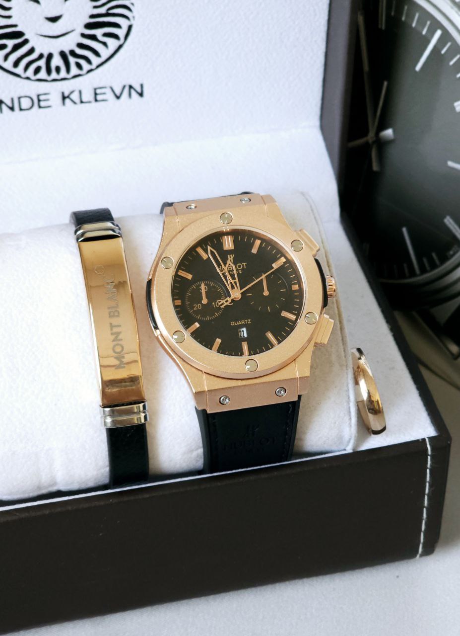 ست ساعت و دستبند و رینگ مردانهHublot همراه با دستبند وحلقه وساعت