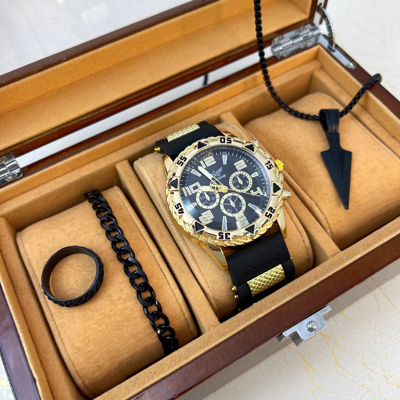 ساعت مچی مردانه Zhowe ➕ ست هدیه: دستبند + انگشتر + گردنبند