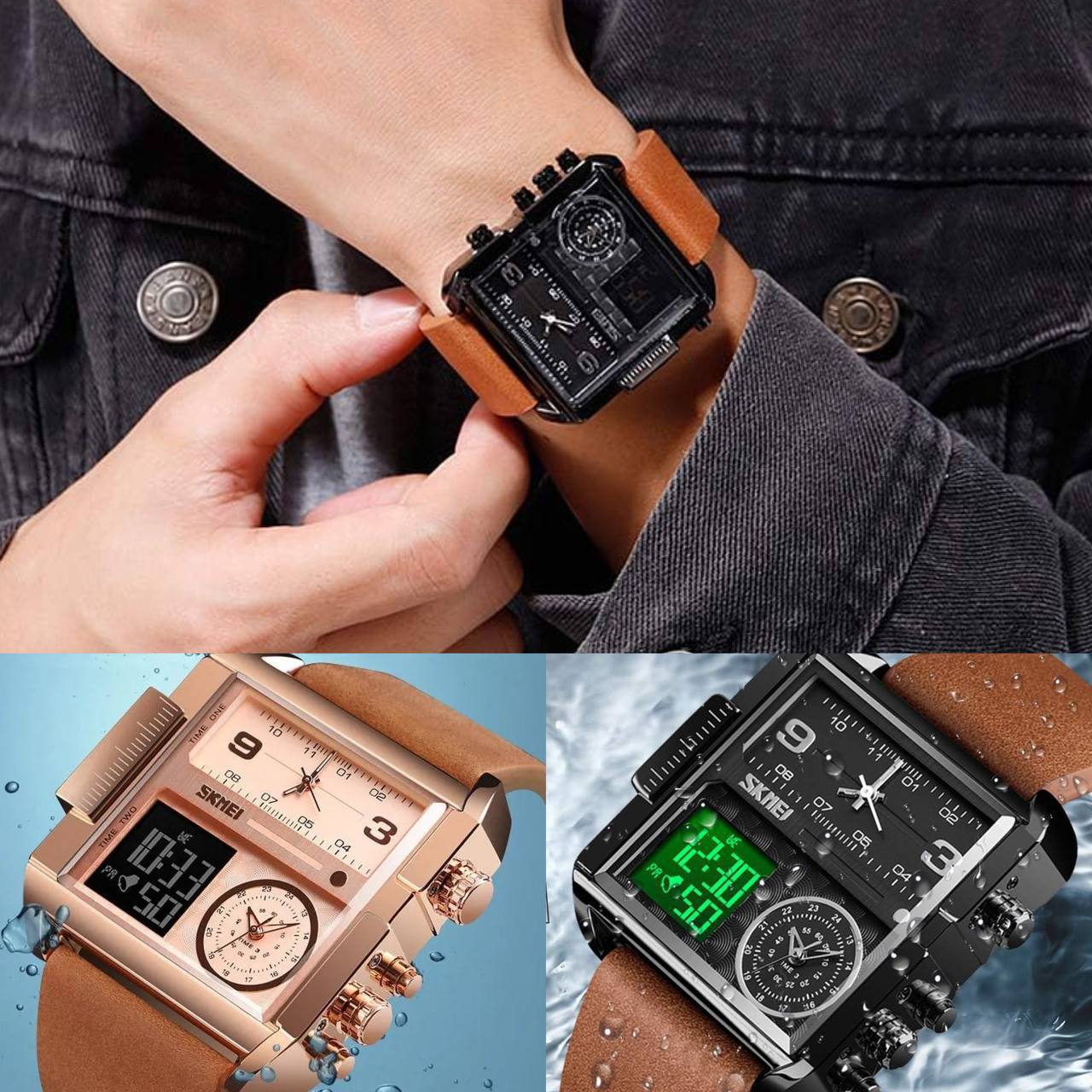 ساعت مچی سه زمانه مردانه Skmei 👌🏻کیفیت عالی، قاب استیل ☔️ضدآب، رنگ ثابت 👌🏻همه موتورها فعال، کرنومتر 💡نور زمینه،