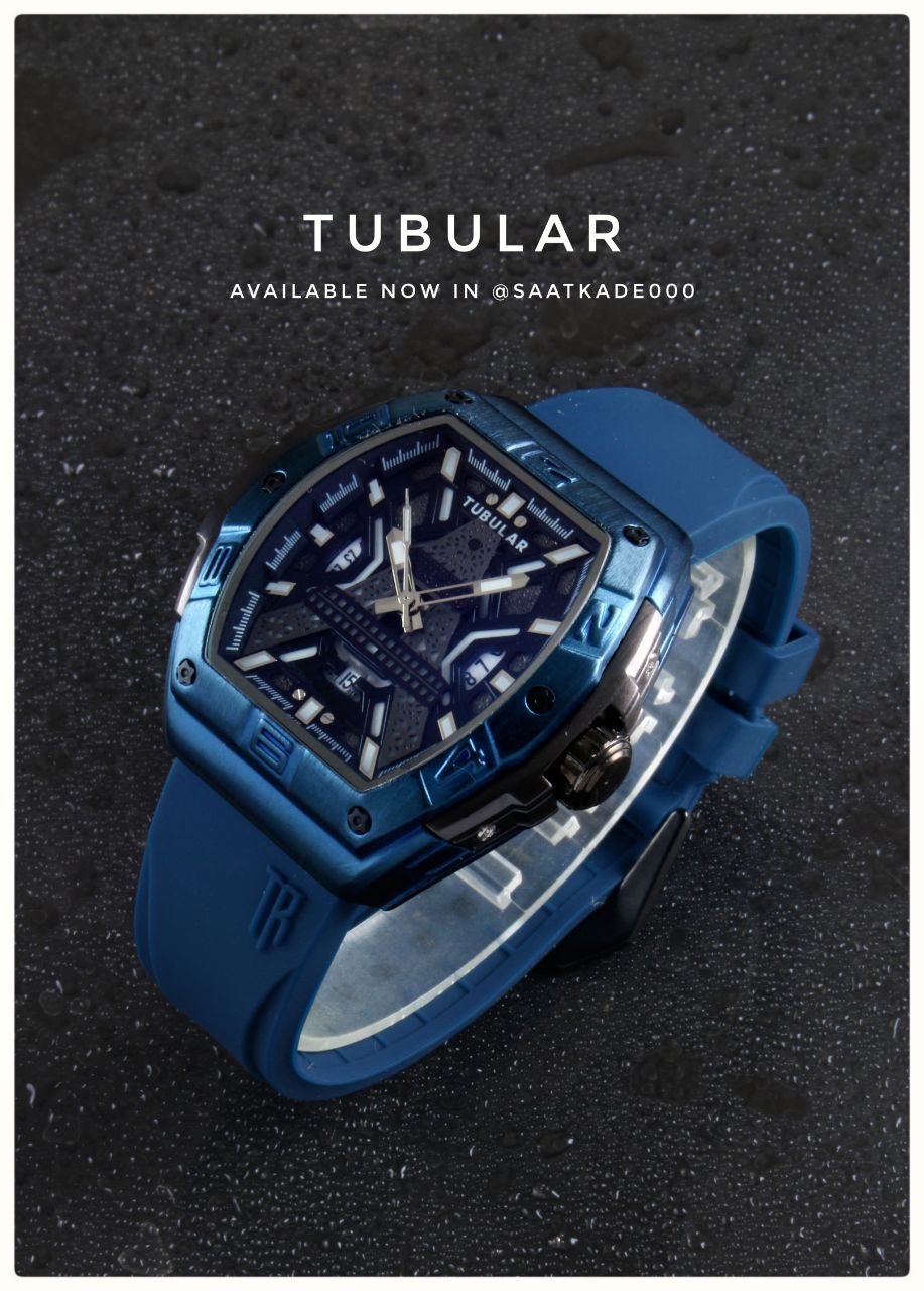 ساعت مچی مردانه پیشنهاد ویژه  Tubular اورجینال For Men   موتور شرکتی درجه A++ دارای روزشمار  قاب استیل حک برجسته شیشه کریستال سافایر قفل سگکی بند Pu اورجینال ضدآب 3Atm