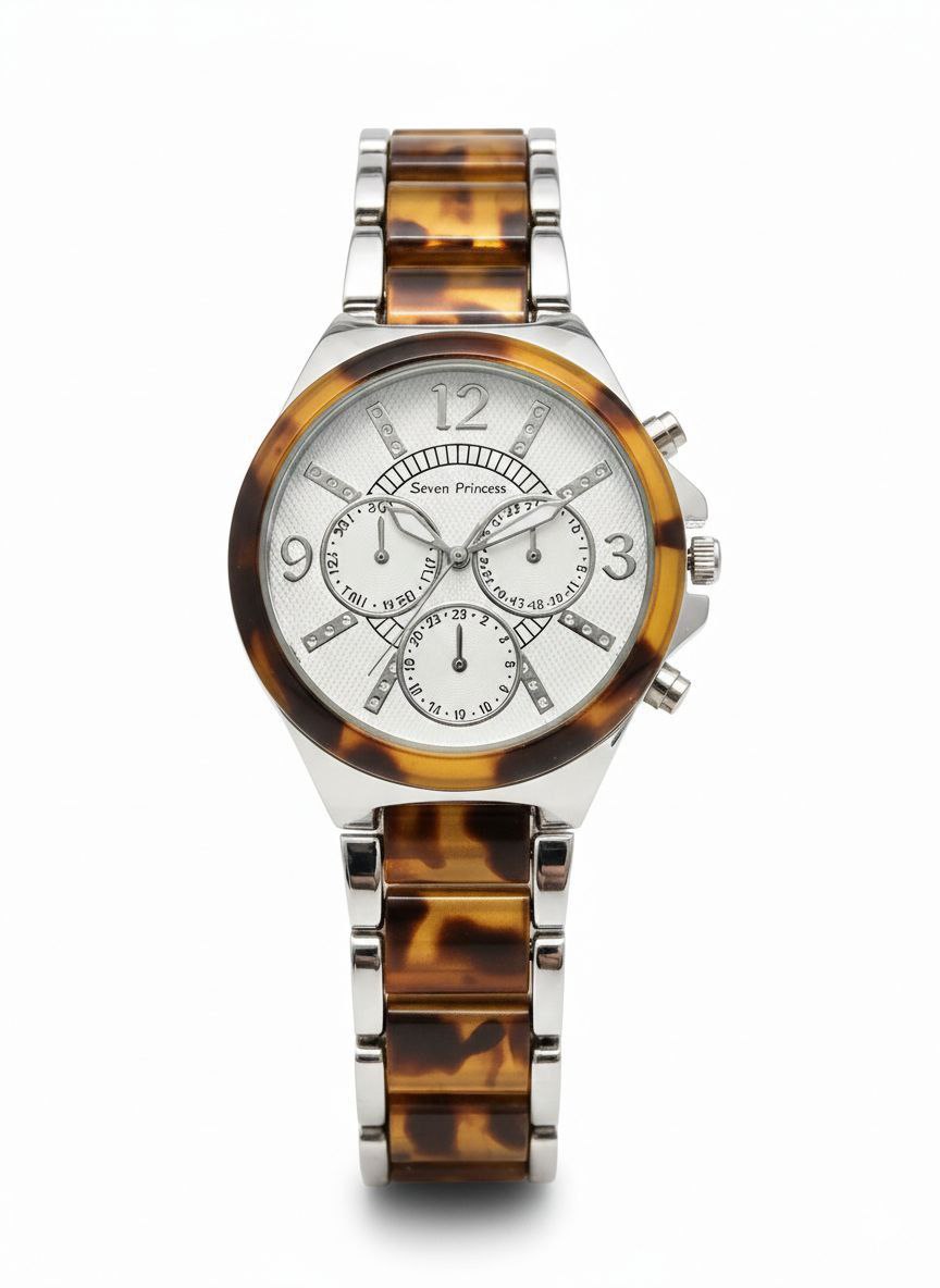 ساعت مچی زنانه ☑️seven princess 👸   ⌚️new collection          ♤  زنونه پرنسس   مدل تی سون قفل دستبندی  موتورکوارتز  طرح کرنو بند طرح سرامیکی