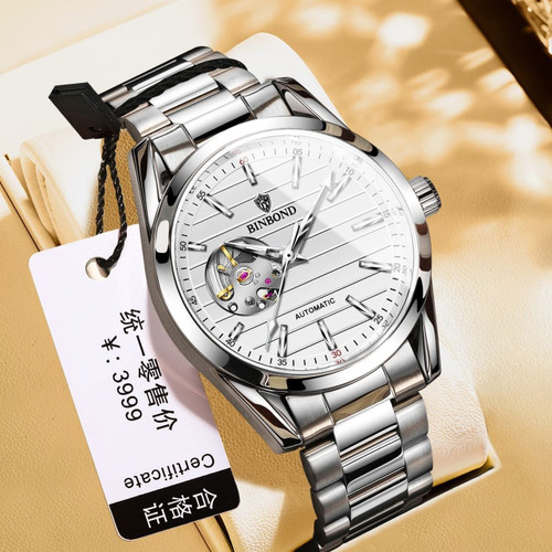 ساعت مچی مردانه ☑️BIN BOND 《highe quality》 Original watch ⌚️بین باند مدلی نو مناسب آقایان سبک تجاری موتور اتوماتیک مقاوم دربرابر آب برندشرکتی اوریجینال پشت قاب نمایشگر ضخامت ۱۴میل قطر صفحه ۴۳میل بند استیل فولاد شیشه سافایر شب نما قفل دو پروانه