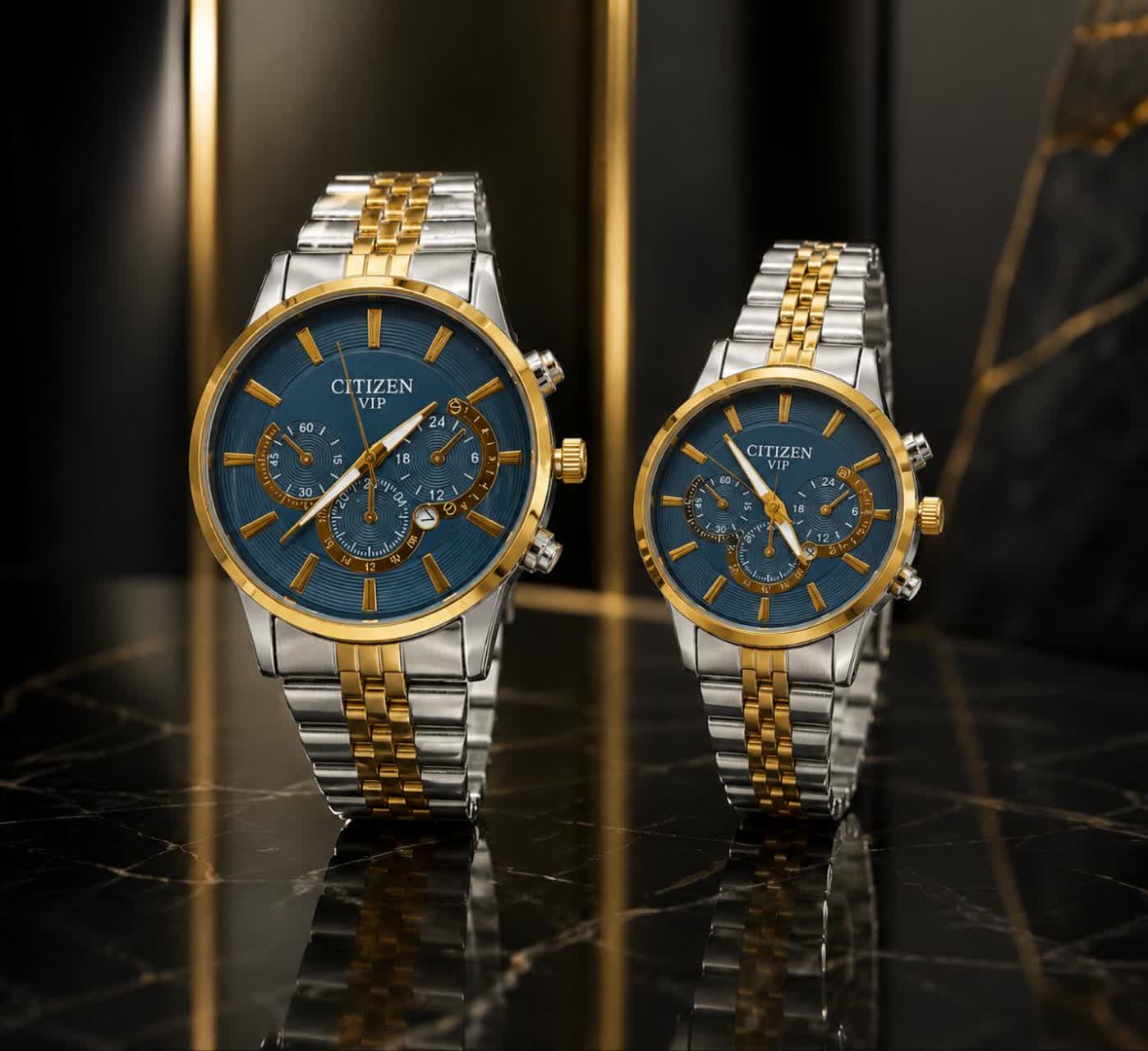 ست ساعت زنانه و مردانه ☑️CITIZEN            vip  Couple watch ⌚️    ست سی تیزن وی ای پی  قفل کلیپسی  بنداستیل  موتور کوارتز  طرح کرنوگراف  دارای روز شمار