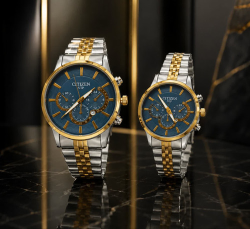 ست ساعت زنانه و مردانه ☑️CITIZEN vip Couple watch ⌚️ ست سی تیزن وی ای پی قفل کلیپسی بنداستیل موتور کوارتز طرح کرنوگراف دارای روز شمار