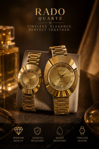 RADO set #فلزی #ست موتور کوارتز شرکتی قفل کلیپسی بنداستیل رنگ ثابت قاب استیل طرح تخم نرغی دارای روز شمار بند اجری