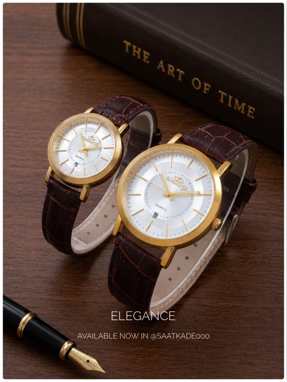 ست ساعت زنانه و مردانه ELEGANCE Couple Watch  ساعت ست بند چرم کلاسیک از برند  "الگانس" مناسب استایلهای روزانه   موتور شرکتی درجه یک نمایشگر ایام ماه  قاب پشت استیل  بند چرم صنعتی قفل استیل کمربندی