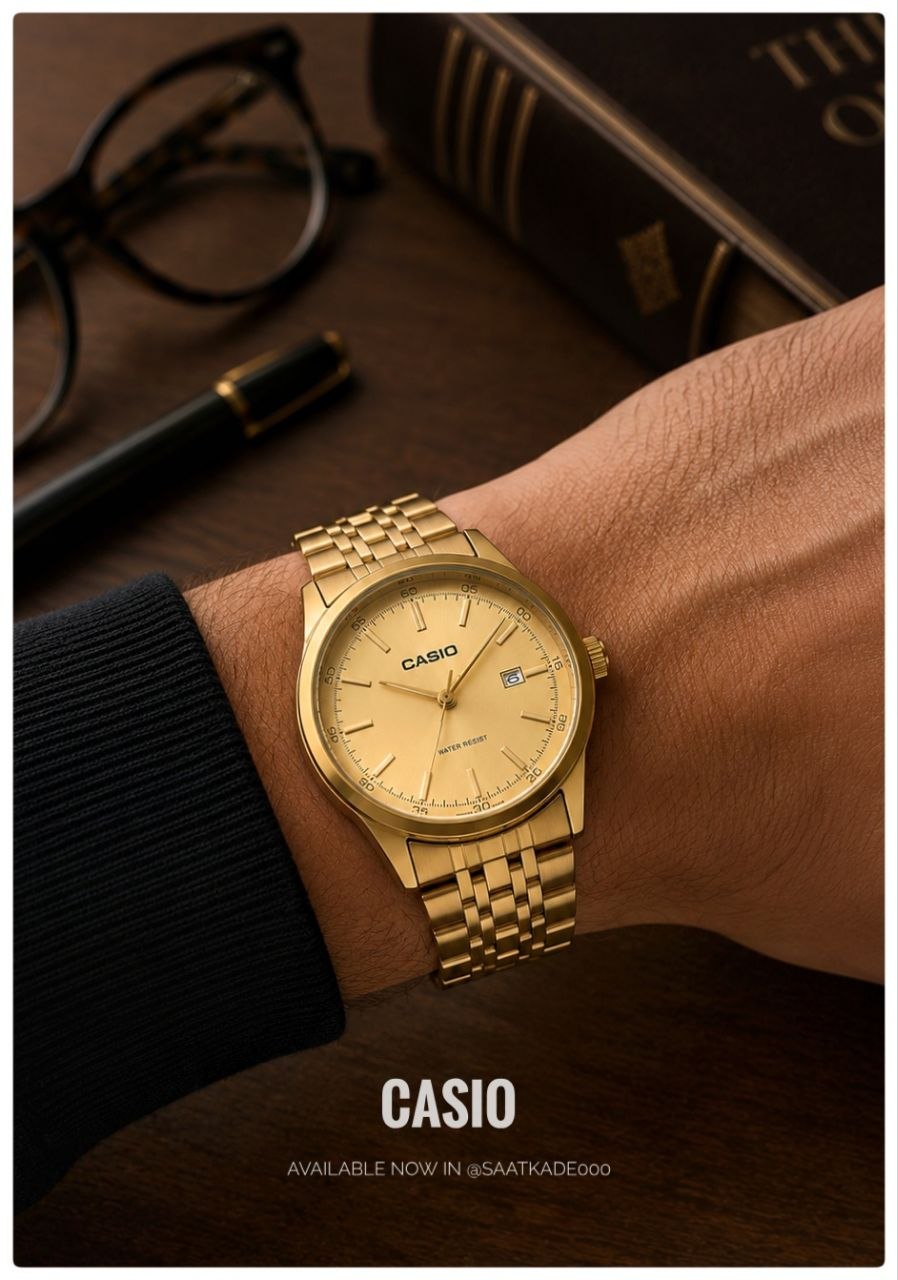 ساعت مچی مردانه CASIO   "کاسیو"  برای آقایان  تعداد محدود  موتور شرکتی درجه یک دارای روزشمار بند استیل طلایی شیشه کریستال قفل کلیپسی