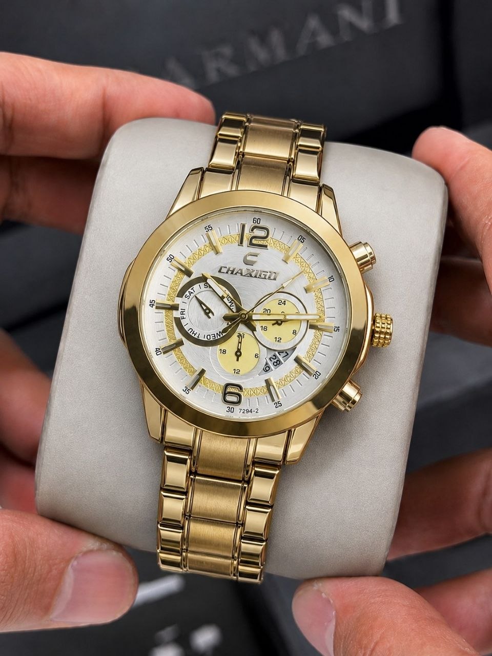 ساعت مچی مردانه ☑️CHAXIGO  New collection ✨️   Original watch   《highe quality》                       🔥چاکسیگو  دژاوو  💥ویژگی های محصول  دارای   روز شمار برند شرکتی  کیفیت عالی  بنداستیل  ضدآب  شیشه معدنی رنگ ثابت  قفل پروانه ای  کوارتز