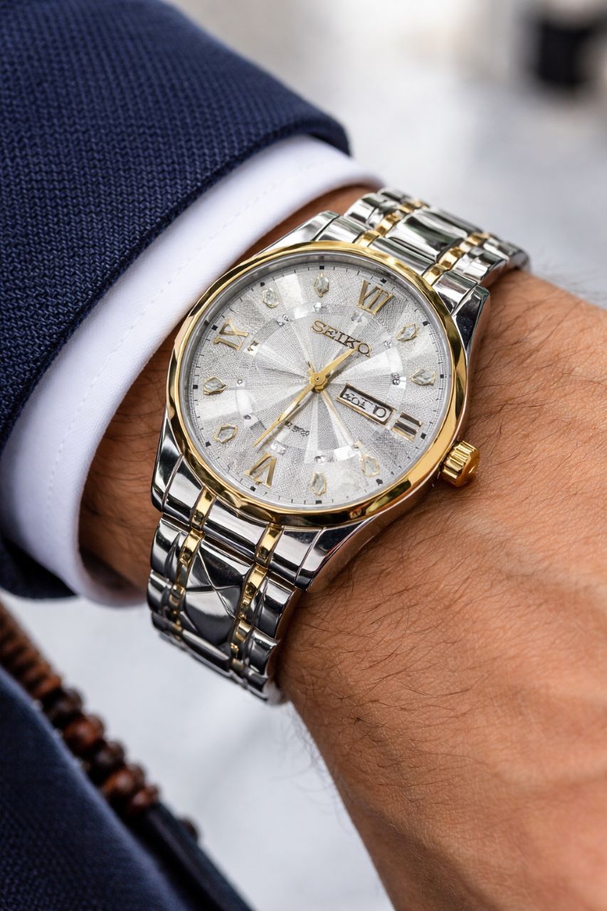 ساعت مچی مردانه CITIZEN SEIKO For men ساعت بند استیل طرح #الماس  موتور کوارتز شرکتی  دو تقویم (نمایش ایام ماه و هفته) بند استیل رنگ ثابت شیشه کریستال نشکن