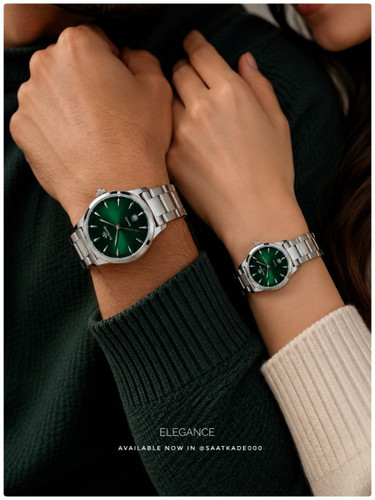 ست ساعت زنانه و مردانه الگانس Elegance Couple Watch ❌ساعت ست بند استیل از برند " الگانس " موتور شرکتی درجه یک دارای روزشمار بند استیل شیشه کریستال قفل استیل پروانهای