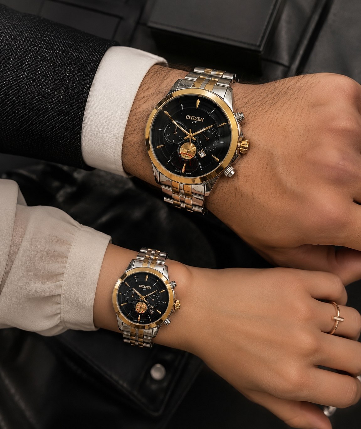 ست ساعت زنانه و مردانه ☑️CITIZEN            vip  Couple watch ⌚️    ست سی تیزن وی ای پی  قفل کلیپسی  بنداستیل  موتور کوارتز  طرح کرنوگراف  دارای روز شمار