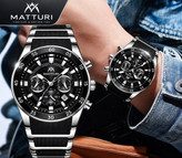 ساعت مچی مردانه ⌚ MATTURI NEW ARRIVAL 🖤⌚️ MATTURI | NEW DROP Original watch 💎 متّوری🔥🔥🔥 ترکیب جذاب طراحی اسپرت و لوکس ◾️صفحه مشکی با طراحی چندلایه و جزئیات چشمگیر ◾️برند شرکتی اوریجینال ◾️گارانتی معتبر ◾️قطرصفحه ۴۵ میلیمتر ▪️شب نما ▪️قفل کلیپسی ▪️دارای روز شمار ▪️کرنوگراف با سابدایالهای کاربردی ▪️نمایش ۲۴ ساعته ▪️موتور کوارتز ▪️ بند مشکی با طراحی متفاوت و اسپرت ▪️شیشه معدنی با انعکاس جذاب و ظاهر پریمیوم ▪️مناسب استفاده روزمره، استایل اسپرت و نیمهرسمی