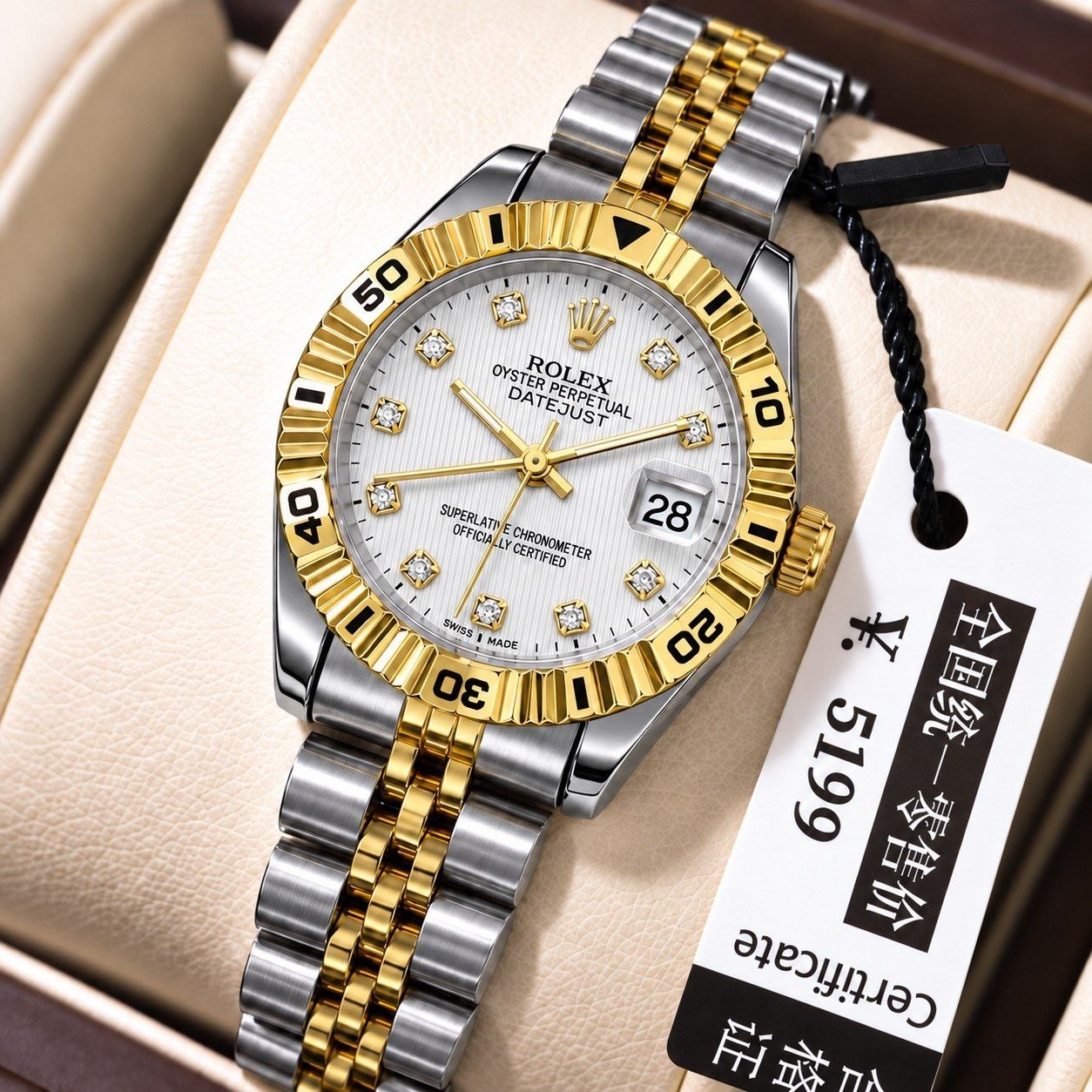 ساعت مچی زنانه ☑️ROLEX   رولکس دیت جاس زنونه  دارای روز شمار  قفل کلیپسی صفحه نگینی  بند اجری تقویم تلسکوپی