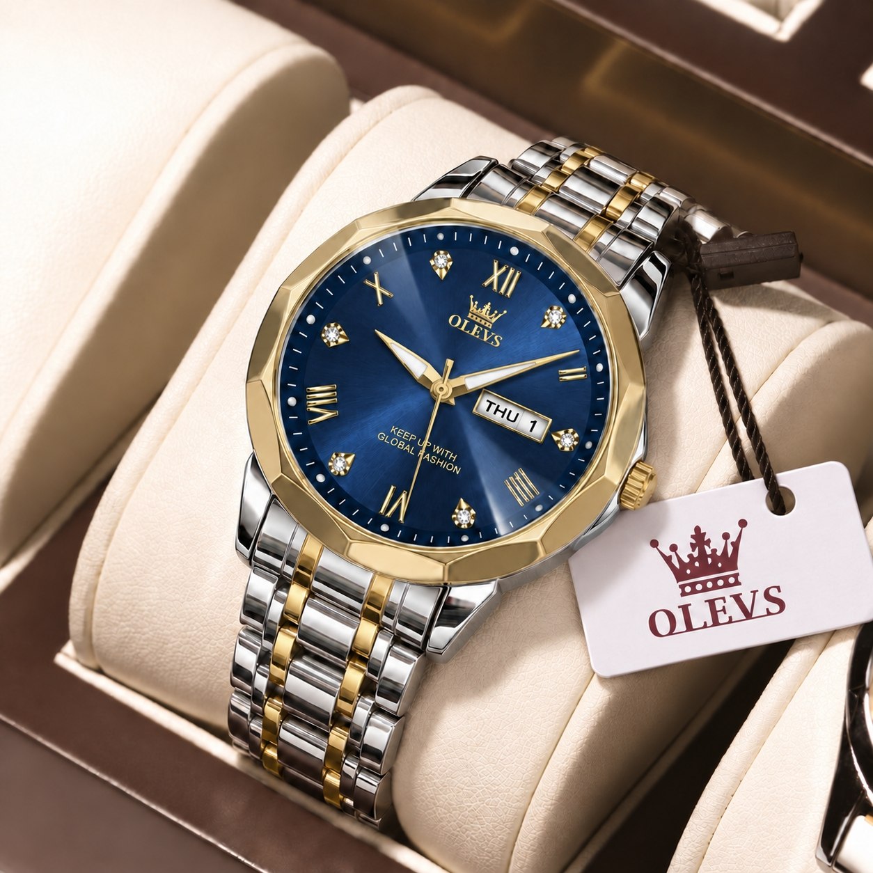 olevs  Collection 2026   Man watch   الوز مردونه   《ویژگی های محصول 》  موتور کوارتز  مقاوم در برابر آب در حد شستن دست طرح الماس دارای روز شمار ایام هفته  صفحه شب نما بند فولاد استیل قفل پروانه ای استیل مخفی شیشه سافایر ضدخش