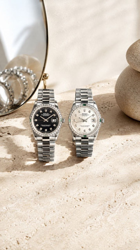 ROLEX Date just رولکس دی دیت جاس دارای روز شمار قفل رولکسی صفحه نگینی بند استیل خاص وجذاب تقویم تلسکوپی