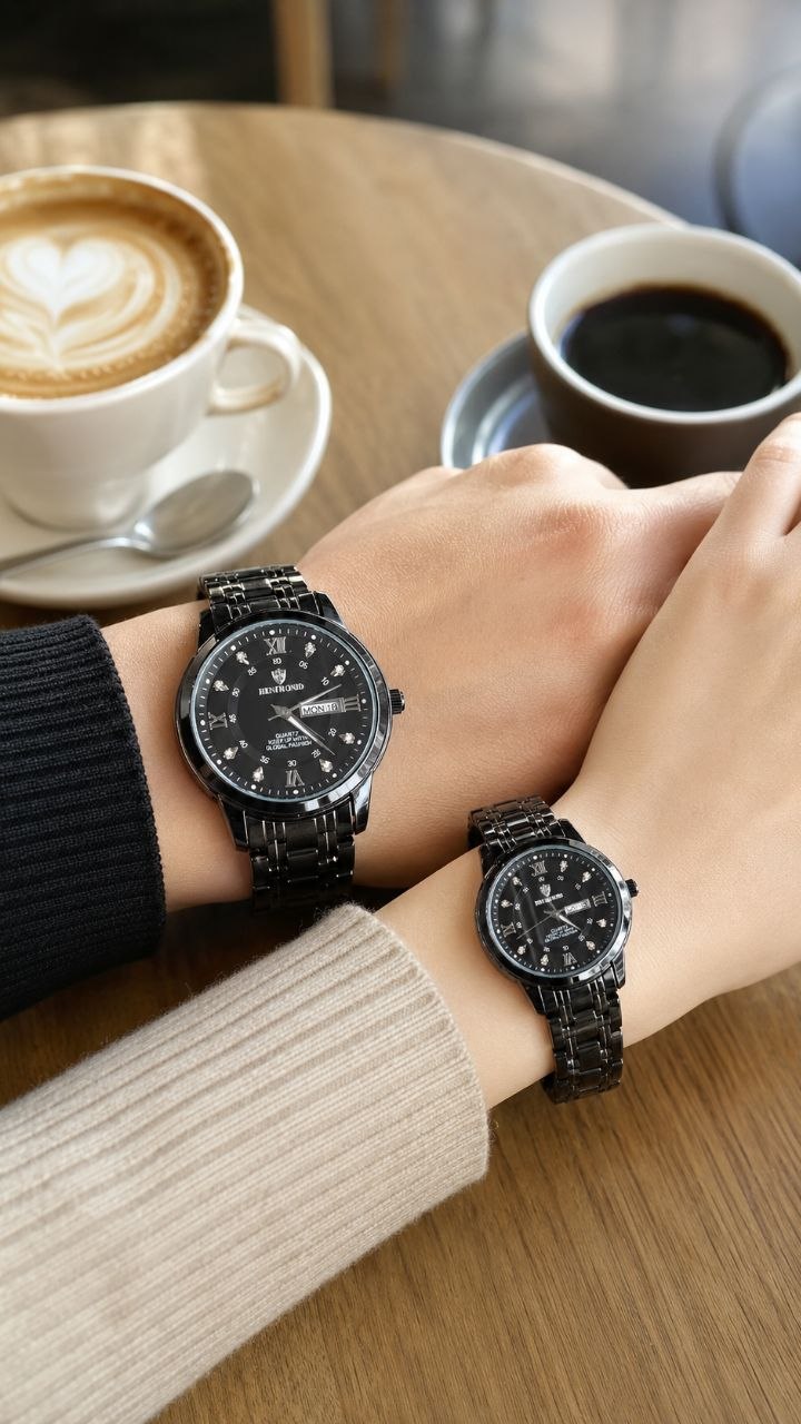 BOND  Couple watch👩‍❤️‍💋‍👨  《highe quality》       🫆 watch               ⌚️بین باند مدلی نو  مقاوم دربرابر آب برندشرکتی   دارای روز شمار  ایام هفته  بند استیل فولاد شیشه سافایر  شب نما قفل دو پروانه  موتور کوارتز