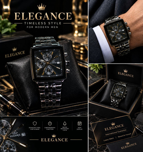 الگانس سه موتوره اورجینال | کرنوگراف Elegance Original Chronograph دارای جعبه ویژگیها: موتور تایوان سه موتور فعال (کرنوگراف) بدنه و بند استیل فولاد ضدزنگ شیشه سافایر مقاوم در برابر خط و خش نمایش روزشمار عقربههای شبنما رنگ ثابت قفل دو پروانه ایمن