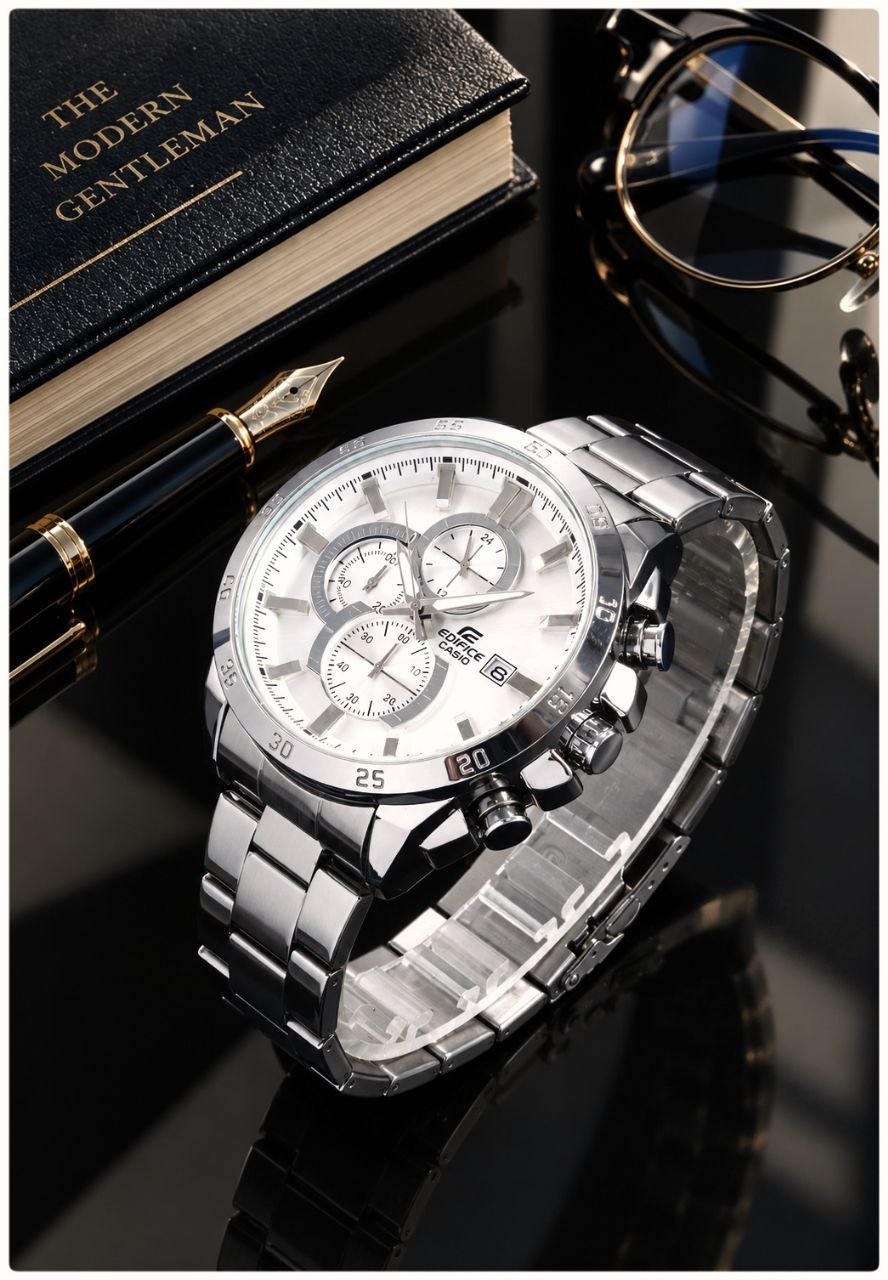 ساعت مچی مردانه Edifice Casio Universe برای آقایان   موتور تایوان تحت لیسانس کاسیو ۳ موتور فعال کرنوگراف نمایشگر ایام ماه شیشه سافایر ضدخش بند استیل قاب پشت استیل قفل استیل پروانه‌ای