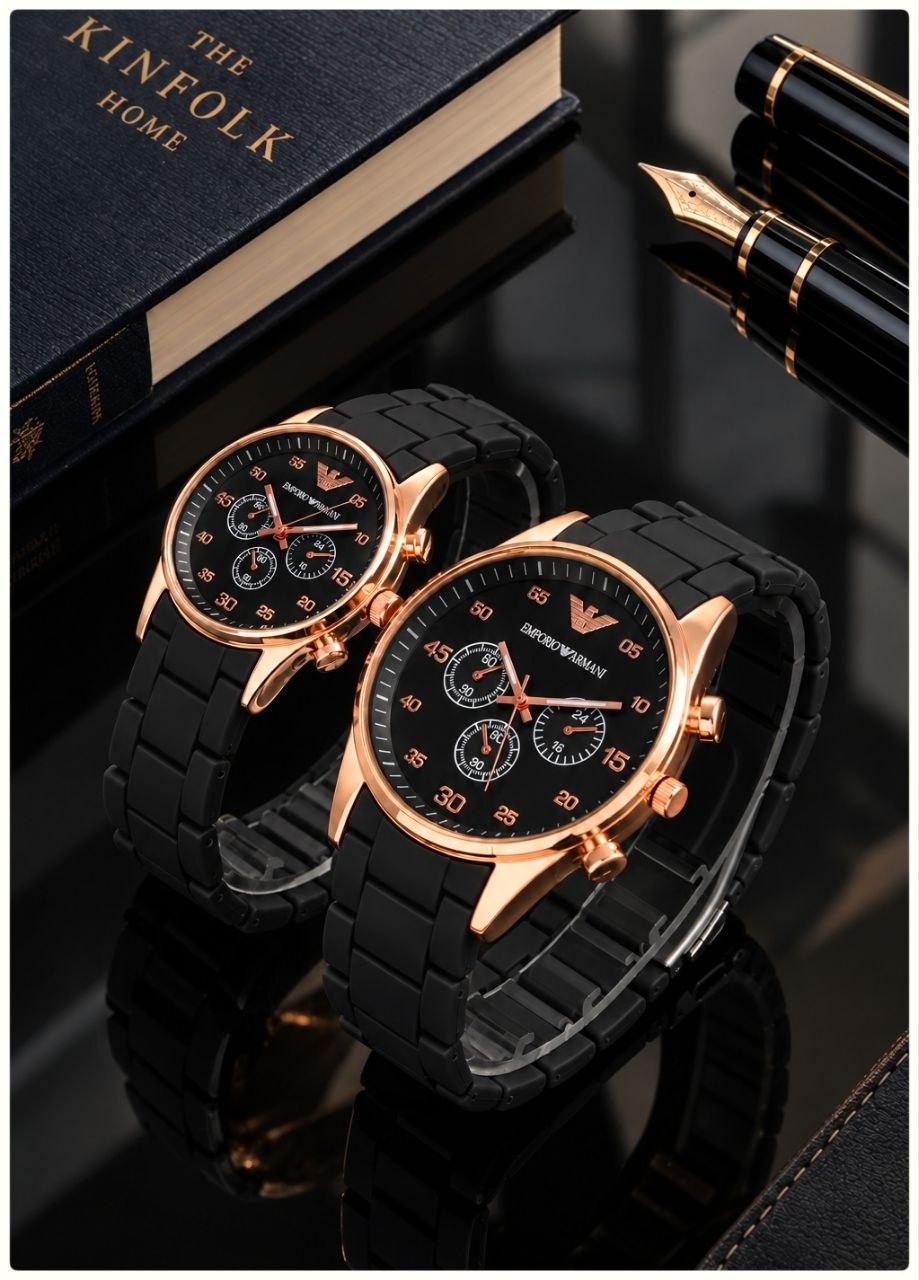 ست ساعت زنانه و مردانه Emporio Armani Couple Watch New Collection  ساعت ست "آرمانی"    موتور شرکتی باکیفیت بند Abs بسیار سبک و راحت قاب فلزی قفل استیل